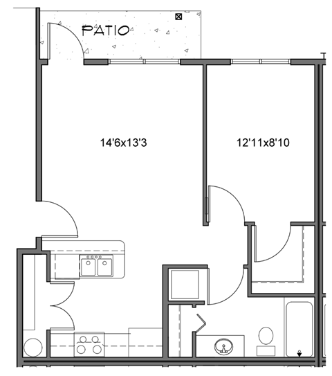 a floor plan of a small house with a bedroom and a living room